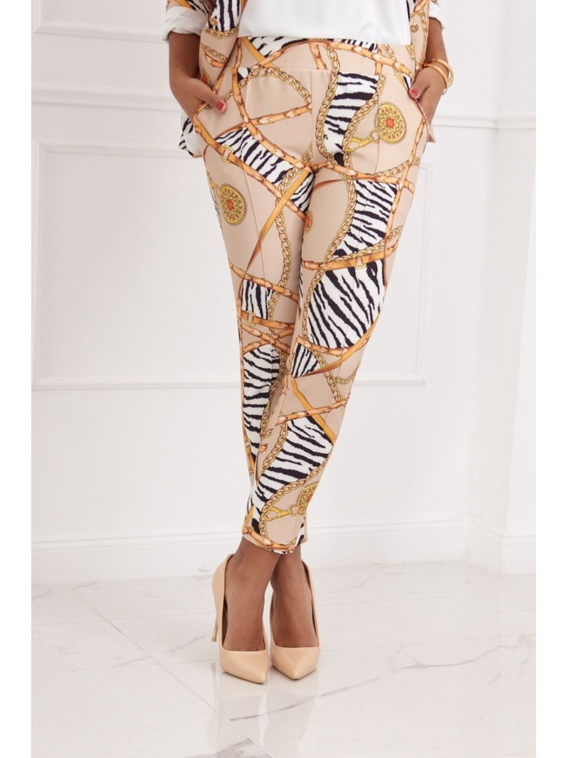 Elegant, beige patterned pants 3004 - Online store - Boutique